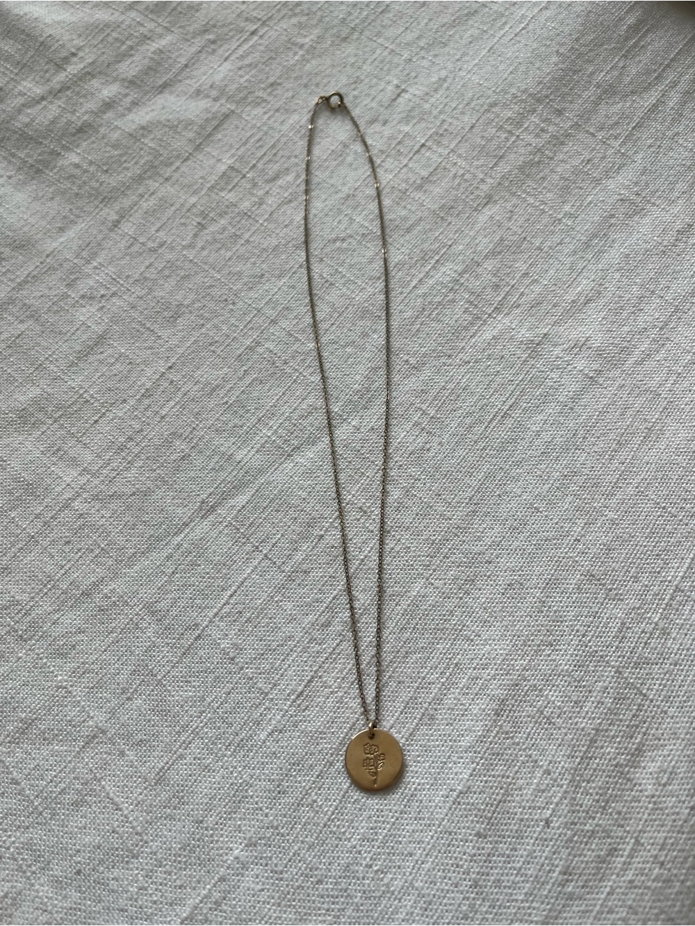 14K Gold Fill April Sweet Pea Flower Disc Necklace - 16” - Picture 5 of 6